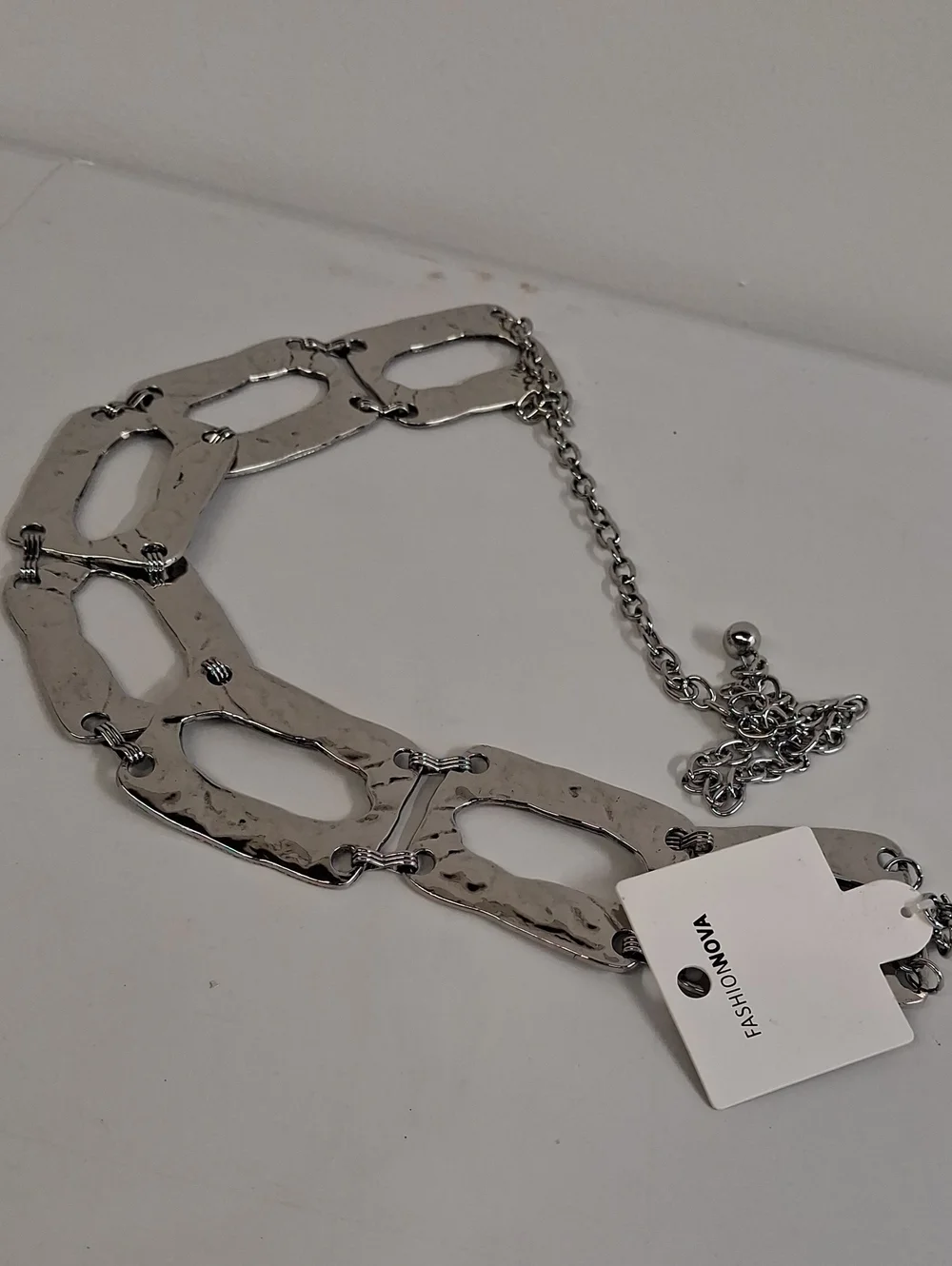 NWT Fashion Nova Silver Lucky You Rectangle Chain Belt